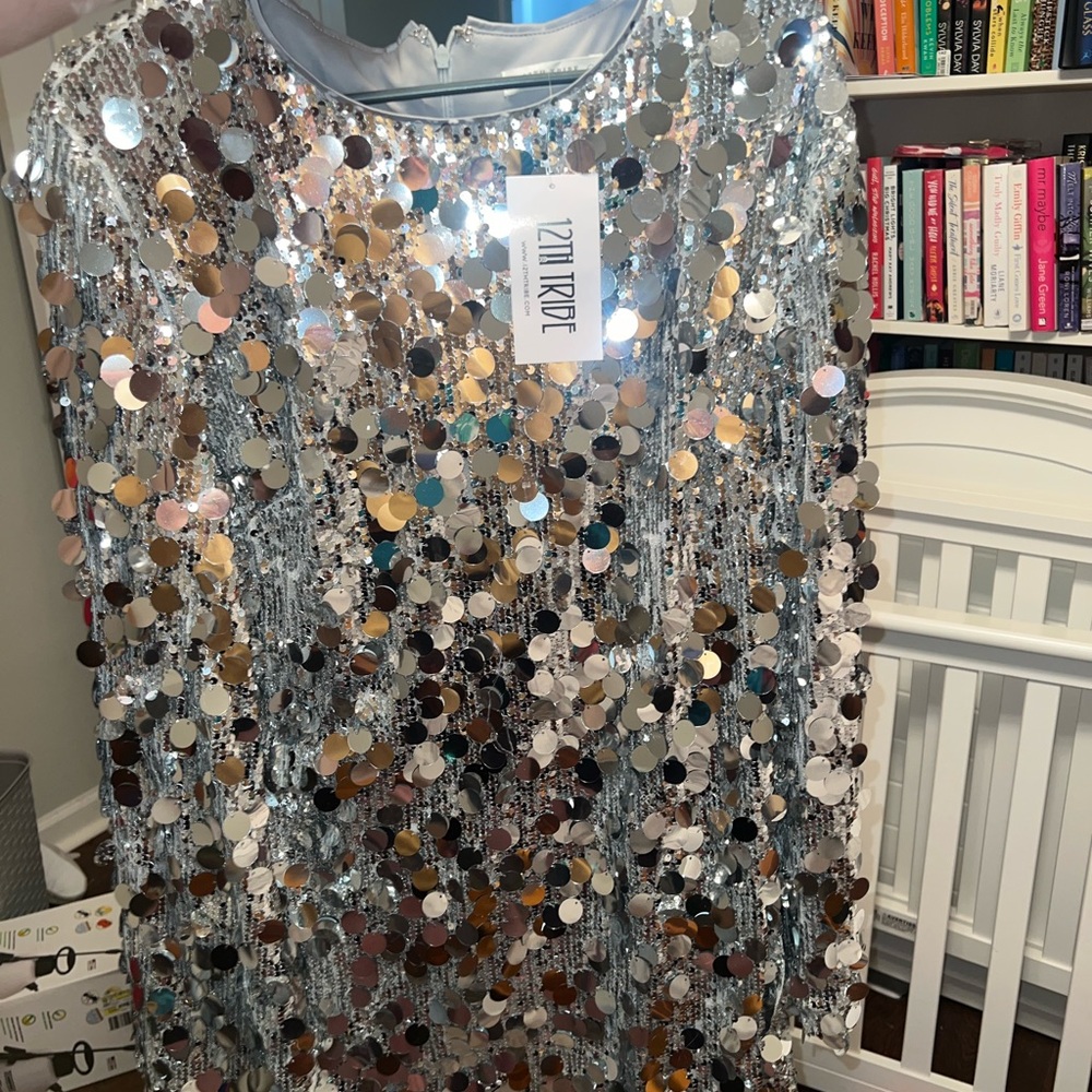 12th Tribe Silver Sequin Long Sleeve Dress - Picture 5 of 5